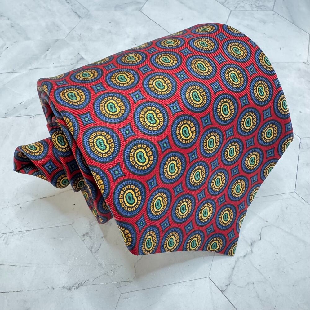 Vintage Burberrys London 100% Silk Tie England 56.5" 4" Red Medallion Classic